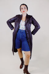 long knee length long sleeve brown leather jacket women's vintage 1970's