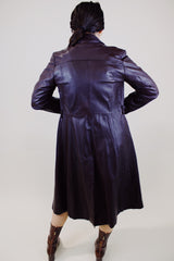 long knee length long sleeve brown leather jacket women's vintage 1970's