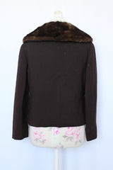 Women's vintage 1950's Doop's, George Carmel, New York label long sleeve chocolate brown cropped jacket with brown fur trim collar.