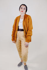 long sleeve wool button up burnt orange cardigan vintage 1970's