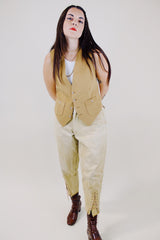 camel beige velvet button up waistcoat vest vintage 1960's