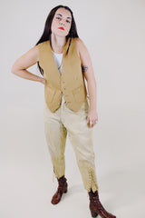 camel beige velvet button up waistcoat vest vintage 1960's