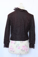 Women's vintage 1960's Charles F. Borg, Portland, Oregon label long sleeve black lace button up lace blouse with ruffle lace trim.