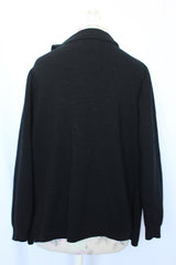 Women's vintage 1960's Dorce label long sleeve black wool button up cardigan with yellow patch with words La Costa on left chest.