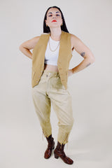 camel beige velvet button up waistcoat vest vintage 1960's