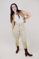 beige jodhpur riding pants capri length with laces at cuffs vintage 1950's