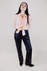 long sleeve peach orange button up ruffle front shirt vintage 1970's