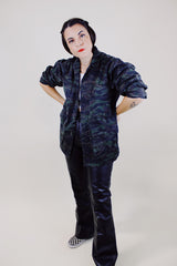 long sleeve camo jacket with button up closure and pockets vintage army