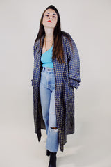 long sleeve printed silk evening robe in grey with pockets vintage 1960's