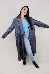 long sleeve printed silk evening robe in grey with pockets vintage 1960's