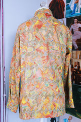 long sleeve abstract print button up blouse vintage 1970's