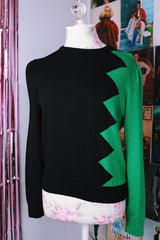 long sleeve acrylic pullover sweater in green and black vintage 1980's