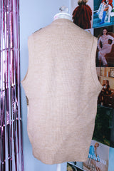tan striped sleeveless v neck sweater vest acrylic vintage 1970's
