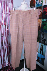 maroon and cream plaid print polyester pants vintage 1960's