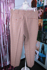 maroon and cream plaid print polyester pants vintage 1960's