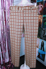 red cream yellow and grey plaid polyester pants vintage 1960's