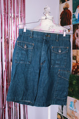 denim bermuda shorts with multiple pockets women's vintage 1990's