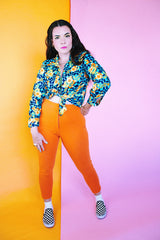 high waisted orange ribbed pants vintage 1960's women's cotton