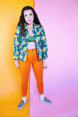 high waisted orange ribbed pants vintage 1960's women's cotton