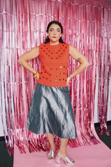 silver metallic a line shaped skirt in polyester vintage 1990's