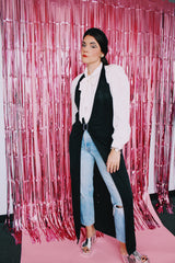 long sleeve white button up blouse with attached tie neck vintage 1980's