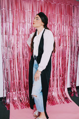 long sleeve white button up blouse with attached tie neck vintage 1980's