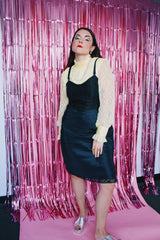 sleeveless lace trim black knee length slip dress vintage 1950's