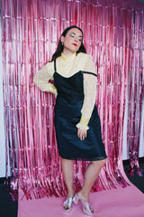 long sleeve yellow lace blouse with mock neck and ribbon trim vintage 1960's