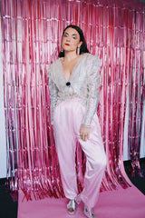 pale pink satin like fully lined pajama pants vintage 1980's women's