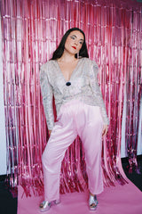 pale pink satin like fully lined pajama pants vintage 1980's women's