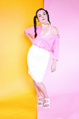 high waisted white denim pencil skirt vintage 1980's