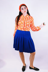 vintage 1980's cobalt blue pleated mini skirt wool