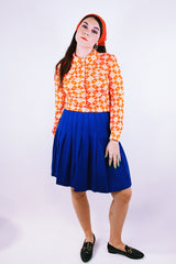 vintage 1980's cobalt blue pleated mini skirt wool
