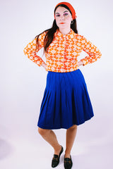 vintage 1980's cobalt blue pleated mini skirt wool