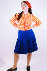 vintage 1980's cobalt blue pleated mini skirt wool