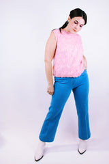 high waisted blue polyester pants with slight flair vintage 1970's