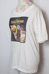 Women's or men's vintage 1970's Trooper band graphic tee from album Two For The Show in white cotton material.