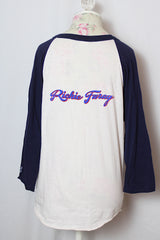 Women's or men's vintage 1970's 3/4 arm length white and navy band baseball tee from Richie Furay's album Dance A Little Light released in 1978.