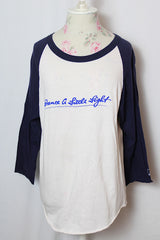 Women's or men's vintage 1970's 3/4 arm length white and navy band baseball tee from Richie Furay's album Dance A Little Light released in 1978.