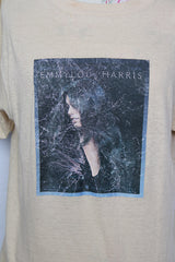 Women's or men's vintage 1978 Ched, Quality Knits, Made in USA label short sleeve tan colored cotton t-shirt with Emmylou Harris graphic for Warner Bros.