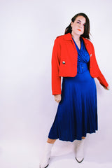 long sleeve bright red cropped jacket with big silver buttons vintage 1980's