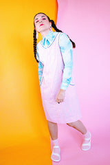 long sleeve blue abstract print button up collared blouse vintage women's 1970's