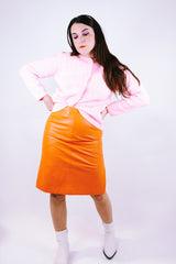 orange leather pencil skirt vintage 1980's