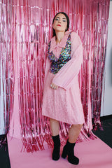 long pleated sheer sleeved knee length lace body dress with collar and bow vintage 1960's