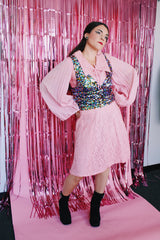 long pleated sheer sleeved knee length lace body dress with collar and bow vintage 1960's