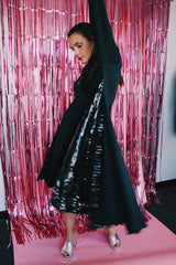 long sleeve cotton mock neck dress knee length with sequins vintage 1980's