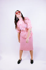 baby pink pastel wool pencil skirt vintage 1960's