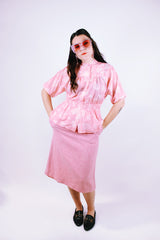 baby pink pastel wool pencil skirt vintage 1960's