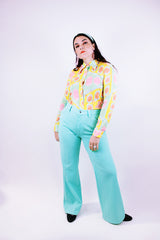 Teal Polyester Levi Flares