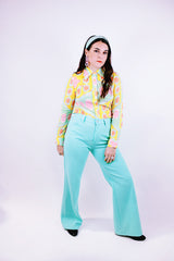 Teal Polyester Levi Flares